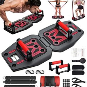 LAKXSF Home Gym Exercise Equipment - Portable Workout System 17 Fitness Accessories 9 in1 Push Up Board Set, Resistance Bands with Pilates Bar Strength Training Abs Shoulders Back Butt