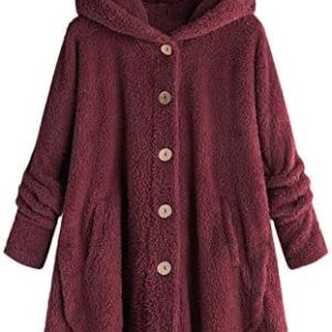 MRGIINRI 2023 Winter Coats for Women Winter Dressy Casual Fleece Hooded Sweatshirt Cat Ear Pocket Oversized Outwear Pullover