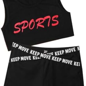 Moily Girls Two Piece Athletic Outfit Short Sleeve Top with Booty Shorts for Gymnastics/Dance/Sports