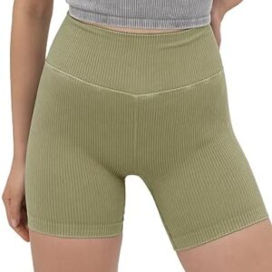 ODODOS Seamless Yoga Shorts for Women, High Waist Butt Lifting Acid Washed Ribbed Workout Gym Running Biker Shorts