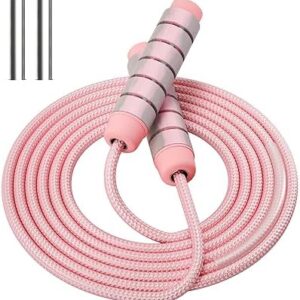 OVICX Adjustable Jump Ropes for Fitness for Women Men and Kids,Tangle-Free Cotton Weighted Skipping Ropes Workout w...