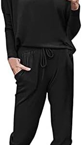 Oggfader Womens Fall 2 Piece Outfit 2023 Long Sleeve Crewneck Loose Tops Drawstring Pants Tracksuit