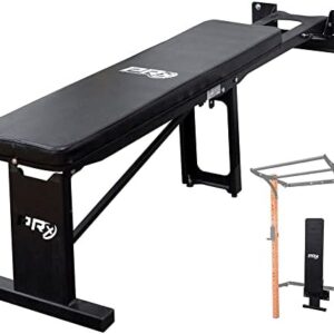 PRx Performance Wall Mounted Flat Weight Bench Folds onto Wall Rack Space Saving Home Gym Fitness Equipment Workout Exercise Steel Folding Training Full Body