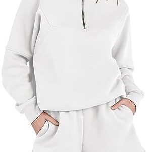 Prinbara Women 2 Piece Outfits Sweatsuit Oversized Half Zip Collared Sweatshirt Short Set Lounge Wear Pajamas Tracksuit Set
