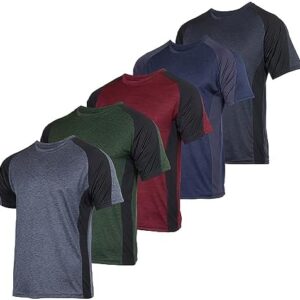 Real Essentials 5 Pack: Men’s Dry-Fit Moisture Wicking Active Athletic Performance Crew T-Shirt