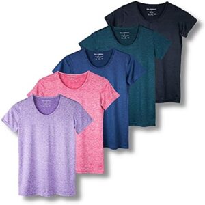 Real Essentials 5 Pack: Women's Dry Fit Tech Stretch Short-Sleeve Crew Neck Athletic T-Shirt (Available in Plus Size)