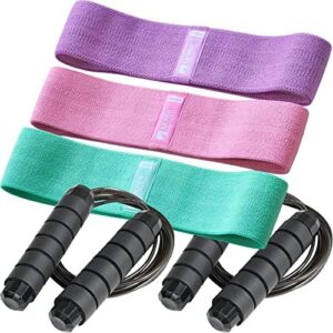 Sierra Concepts Resistance Fabric Cloth Booty Bands for Exercise Working Out of Thigh Legs Hip Glute Butt includes 2 Jump Rope Set