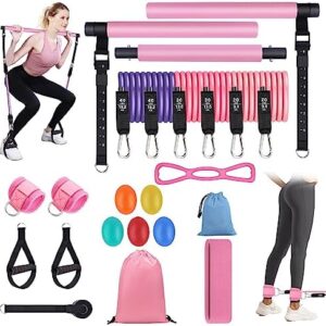 THYWD Pilates Bar Kit with Resistance Bands for Women Men Multifunctional Portable Pilates Stick Equipment Home Gym Workouts Yoga Exercise Fitness Pilates Stretch Fusion Bar for Full Body Shaping