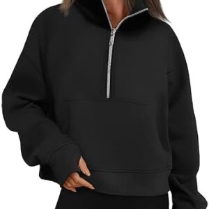 Trendy Queen Half Zip Sweatshirts Oversized Cropped Hoodies for Womens Long Sleeve Pullover for women