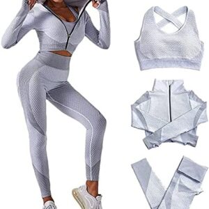 Veriliss 3pcs Seamless Outfit Workout Sets Gym for Women, Fitness Sports School Running Clothes Yoga Sportswear