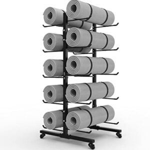 Vertical Yoga Mat Storage Rack Cart with Wheels, Large Capacity 5 Tier Multifunctional Sports Equipment Organizers Holder, Gym/Fitness Room