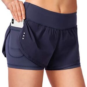 Women's 2 in 1 Running Shorts Hihg Waisted Spandex Shorts Gym Yoga Workout Athletic Shorts for Women with Zipper Pockets