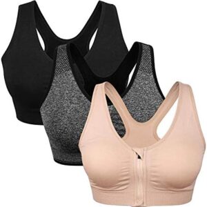 Women's Zip Front Sports Bra Wireless Post-Surgery Bra Active Yoga Sports Bras