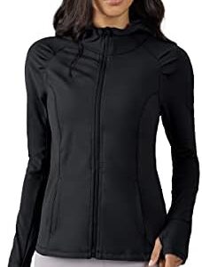 Yogalicious Lightweight Full-Zip Hooded Workout Jacket with Thumbholes