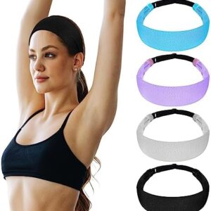 Yunlly 4 Pcs Adjustable Headbands for Women Sports Headbands Mesh Workout Sweatband Adjustable Non Slip Athletic Elastic Headbands for Girls Wicking Hair Bands for Exercise Soccer Yoga Running