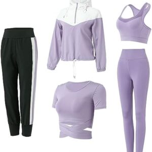 ZETIY Workout Sets for Women 5 PCS Yoga Outfits Running Fitness Activewear Tracksuit Sets