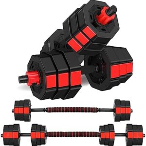 wolfyok Dumbbells Set, Adjustable Weights 3-in-1 Set Barbell 44Lb/66Lb, Home Gym Equipment for Men Women Gym Workout Fitness Exercise with Connecting Rod